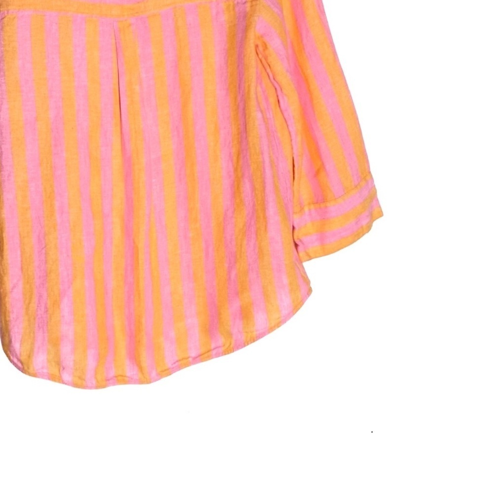 J. Crew 100% Linen Pink and Orange Striped Popover Shirt 3/4 Sleeves Size XS - Picture 8 of 13